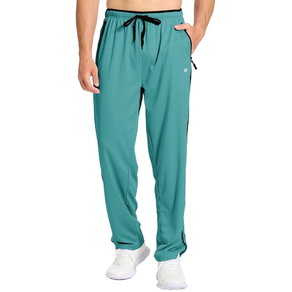 Tyhengta Mens Pants Athletic Open Bottom Running Pants Mesh Mens Sweatpants with Pockets Blackishgreen/Black XL