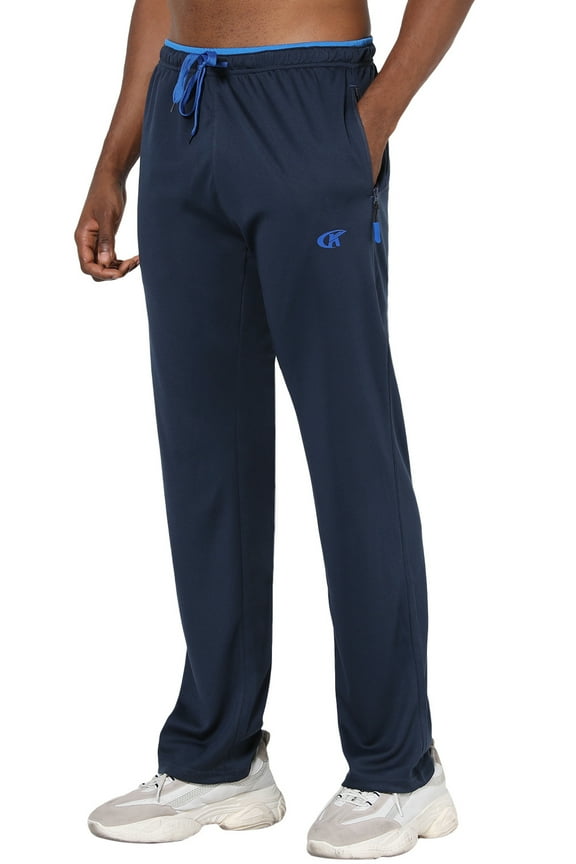Mens Pants Athletic Open Bottom Running Pants Mesh Mens Sweatpants with Pockets Blue L