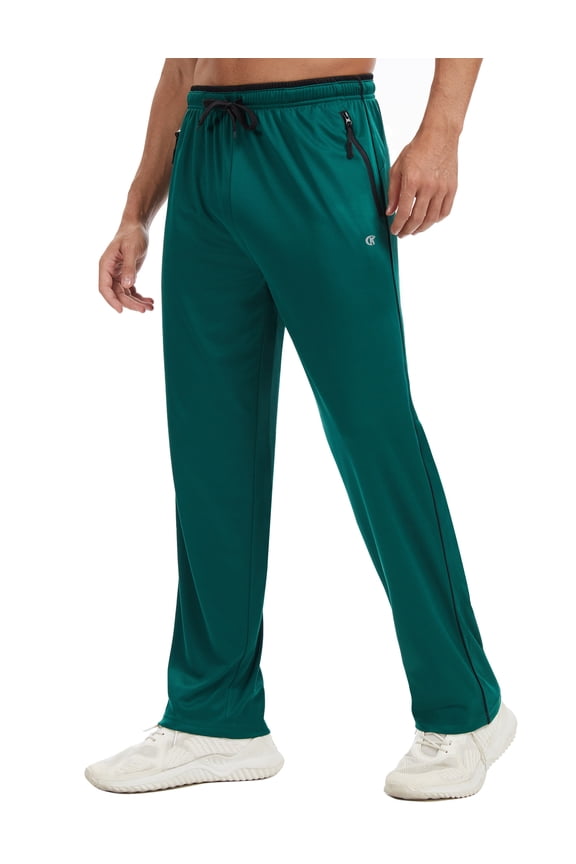 Mens Pants Athletic Open Bottom Running Pants Mesh Mens Sweatpants with Pockets Green/Black L