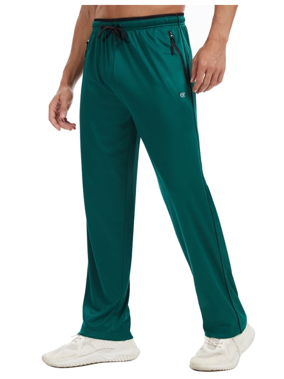 Mens Pants Athletic Open Bottom Running Pants Mesh Mens Sweatpants with Pockets Green/Black XL