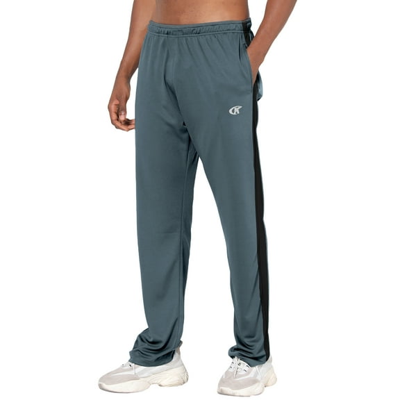 Tyhengta Mens Pants Athletic Open Bottom Running Pants Mesh Mens Sweatpants with Pockets Grey/Black L