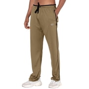 Tyhengta Mens Pants Athletic Open Bottom Running Pants Mesh Mens Sweatpants with Pockets Khaki/Black XL