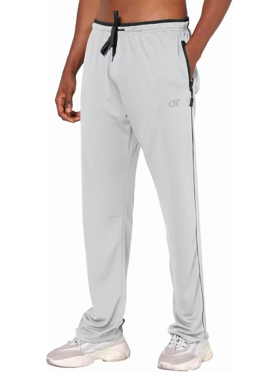 Mens Pants Athletic Open Bottom Running Pants Mesh Mens Sweatpants with Pockets Lightgrey/Black 2XL