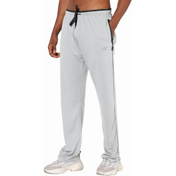 Tyhengta Mens Pants Athletic Open Bottom Running Pants Mesh Mens Sweatpants with Pockets Lightgrey/Black L