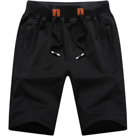 Tyhengta Mens Shorts Casual Comfortable Workout Shorts Drawstring Zipper Pockets Elastic Waist Black 32