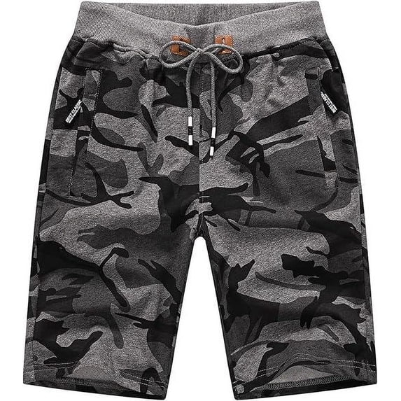 Tyhengta Mens Shorts Casual Comfortable Workout Shorts Drawstring Zipper Pockets Elastic Waist Camo Darkgray 36