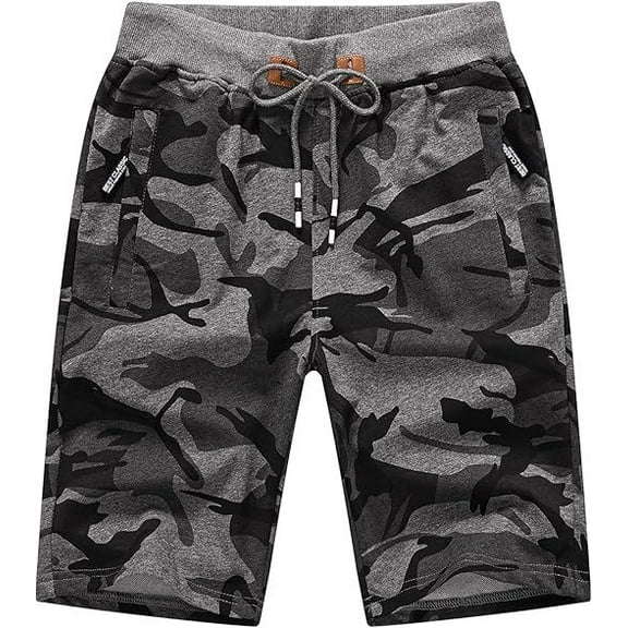 Tyhengta Mens Shorts Casual Comfortable Workout Shorts Drawstring Zipper Pockets Elastic Waist Camo Darkgray 40