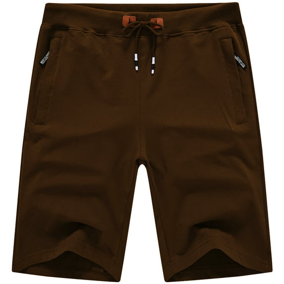 Tyhengta Mens Shorts Casual Comfortable Workout Shorts Drawstring Zipper Pockets Elastic Waist Coffee 32