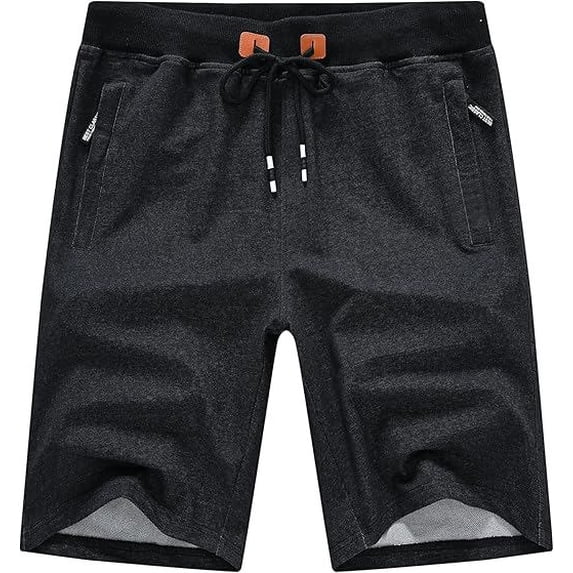 Tyhengta Mens Shorts Casual Comfortable Workout Shorts Drawstring Zipper Pockets Elastic Waist Dirty black 30