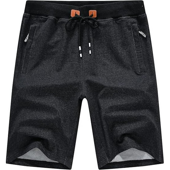 Tyhengta Mens Shorts Casual Comfortable Workout Shorts Drawstring Zipper Pockets Elastic Waist Dirty black 32