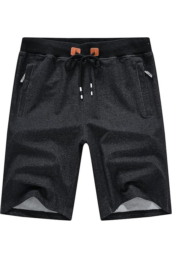 Mens Shorts Casual Comfortable Workout Shorts Drawstring Zipper Pockets Elastic Waist Dirty black 32