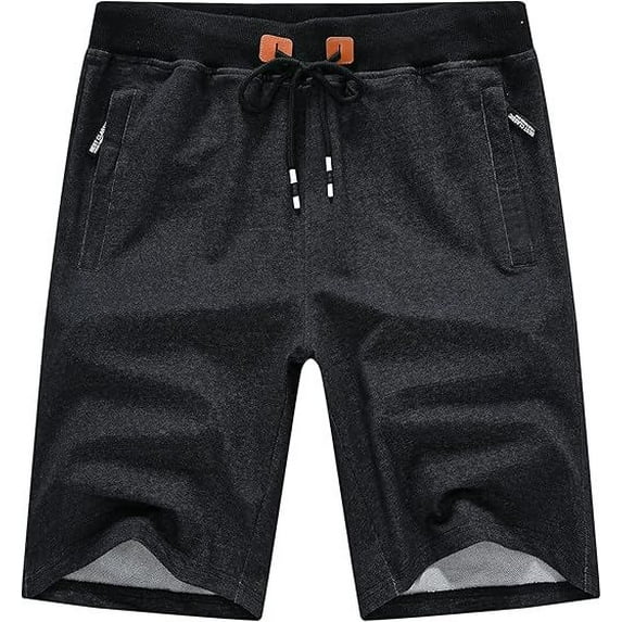 Tyhengta Mens Shorts Casual Comfortable Workout Shorts Drawstring Zipper Pockets Elastic Waist Dirty black 38