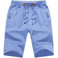 thumbnail image 1 of Tyhengta Mens Shorts Casual Comfortable Workout Shorts Drawstring Zipper Pockets Elastic Waist Lightblue 36, 1 of 7