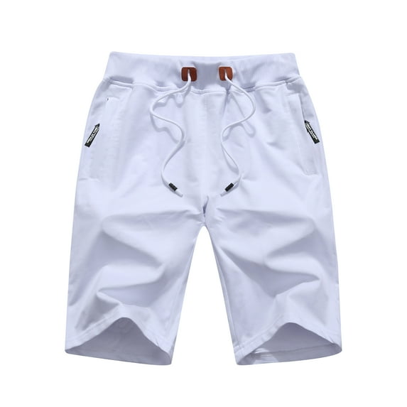 Tyhengta Mens Shorts Casual Comfortable Workout Shorts Drawstring Zipper Pockets Elastic Waist White 40