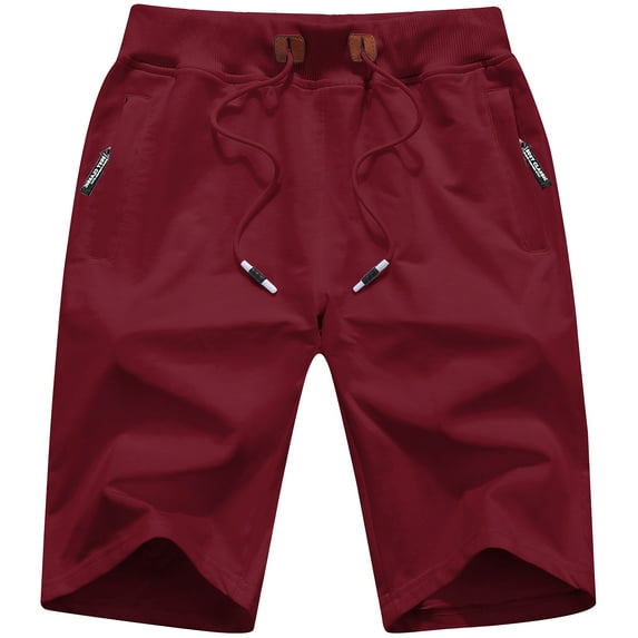 Tyhengta Mens Shorts Casual Comfortable Workout Shorts Drawstring Zipper Pockets Elastic Waist Winered 29