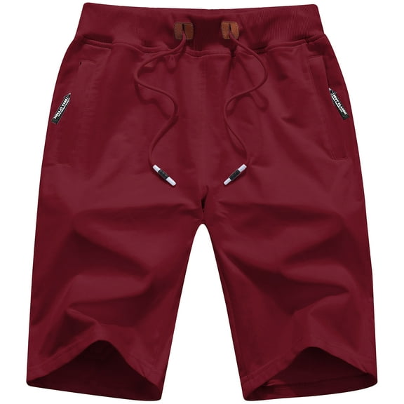 Tyhengta Mens Shorts Casual Comfortable Workout Shorts Drawstring Zipper Pockets Elastic Waist Winered 32