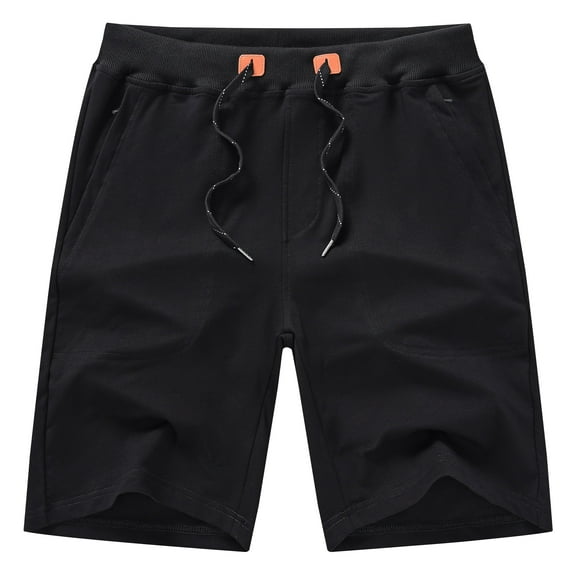 Tyhengta Mens Shorts Casual Cotton Workout Shorts Drawstring Zipper Pockets Elastic Waist Black 32