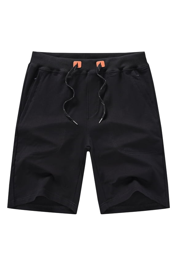 Mens Shorts Casual Cotton Workout Shorts Drawstring Zipper Pockets Elastic Waist Black 36
