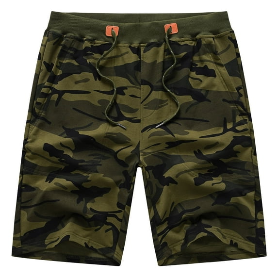 Tyhengta Mens Shorts Casual Cotton Workout Shorts Drawstring Zipper Pockets Elastic Waist Camouflage army green 40