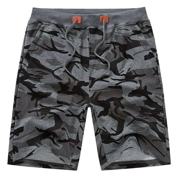 Tyhengta Mens Shorts Casual Cotton Workout Shorts Drawstring Zipper Pockets Elastic Waist Camouflage dark gray 36