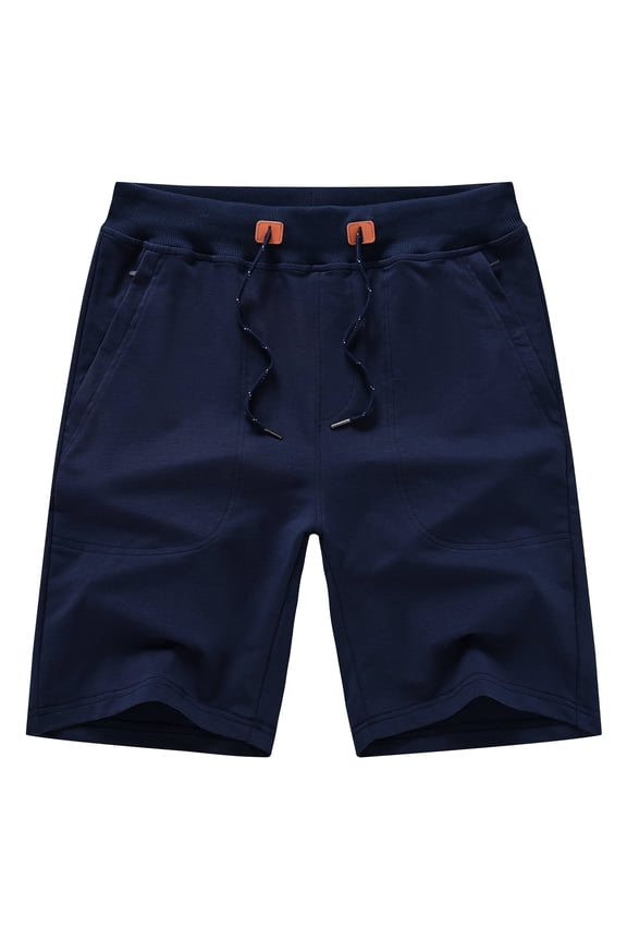 Mens Shorts Casual Cotton Workout Shorts Drawstring Zipper Pockets Elastic Waist Dark blue 38