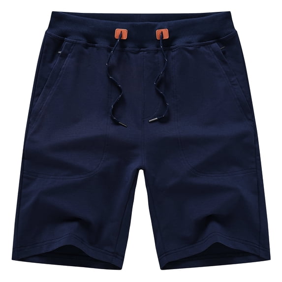 Tyhengta Mens Shorts Casual Cotton Workout Shorts Drawstring Zipper Pockets Elastic Waist Dark blue 40