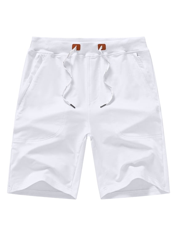 Mens Shorts Casual Cotton Workout Shorts Drawstring Zipper Pockets Elastic Waist White 32