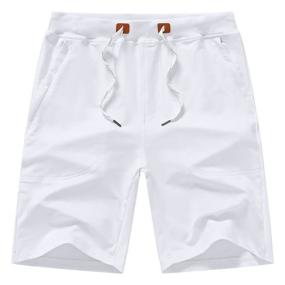 Tyhengta Mens Shorts Casual Cotton Workout Shorts Drawstring Zipper Pockets Elastic Waist White 40