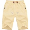 thumbnail image 1 of Tyhengta Mens Shorts Casual Drawstring Zipper Pockets Elastic Waist Beige 36, 1 of 7