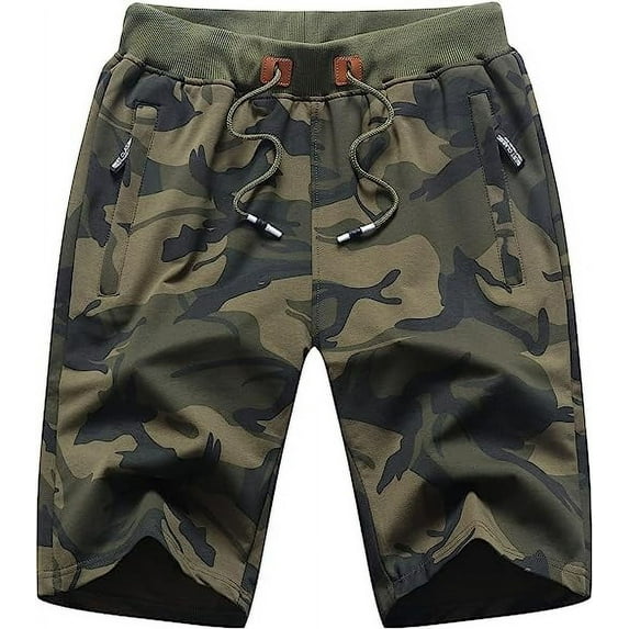 Tyhengta Mens Shorts Casual Drawstring Zipper Pockets Elastic Waist Camo Army 40