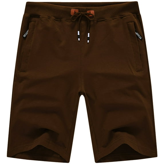 Tyhengta Mens Shorts Casual Drawstring Zipper Pockets Elastic Waist Coffee 30