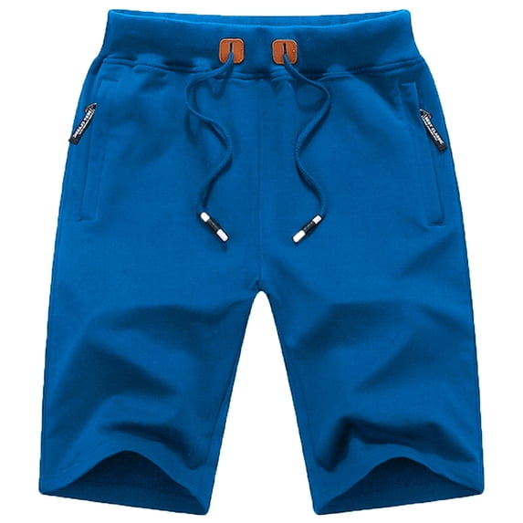 Tyhengta Mens Shorts Casual Drawstring Zipper Pockets Elastic Waist Lakeblue 46