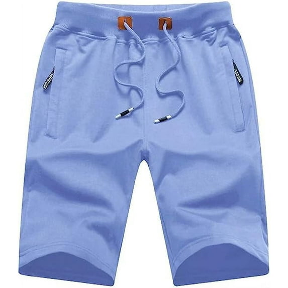 Tyhengta Mens Shorts Casual Drawstring Zipper Pockets Elastic Waist Lightblue 30