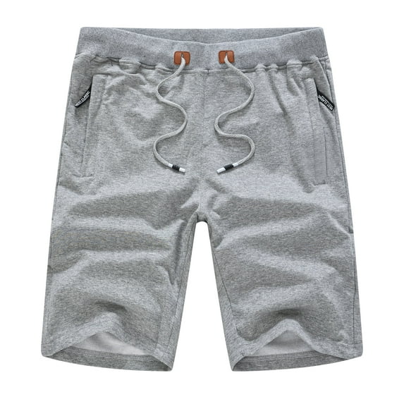 Tyhengta Mens Shorts Casual Drawstring Zipper Pockets Elastic Waist Lightgray 46