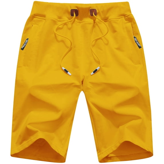 Tyhengta Mens Shorts Casual Drawstring Zipper Pockets Elastic Waist Orange 46