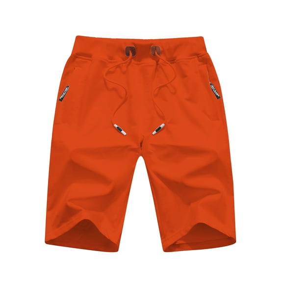Tyhengta Mens Shorts Casual Drawstring Zipper Pockets Elastic Waist Orangered 38
