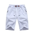thumbnail image 1 of Tyhengta Mens Shorts Casual Drawstring Zipper Pockets Elastic Waist White 42, 1 of 8