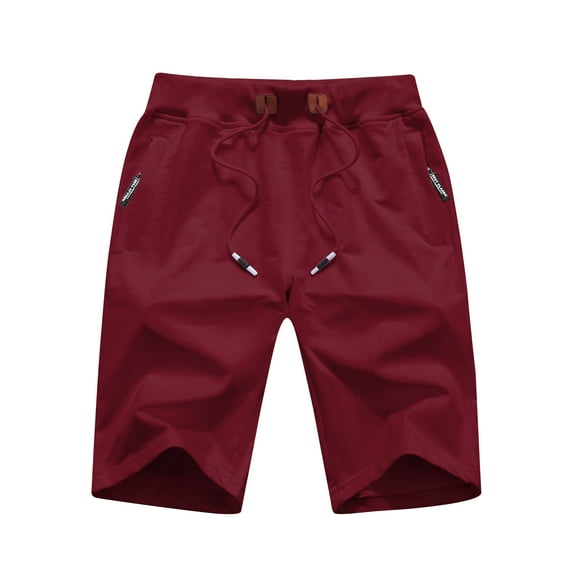 Tyhengta Mens Shorts Casual Drawstring Zipper Pockets Elastic Waist Winered 30