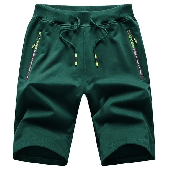 Tyhengta Mens Shorts Casual Sports Drawstring Zipper Pockets Elastic Waist Blackish Green 32
