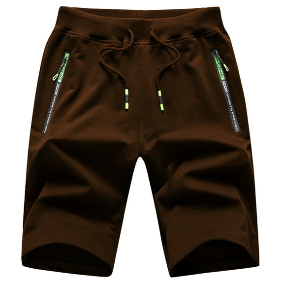 Tyhengta Mens Shorts Casual Sports Drawstring Zipper Pockets Elastic Waist Coffee 32