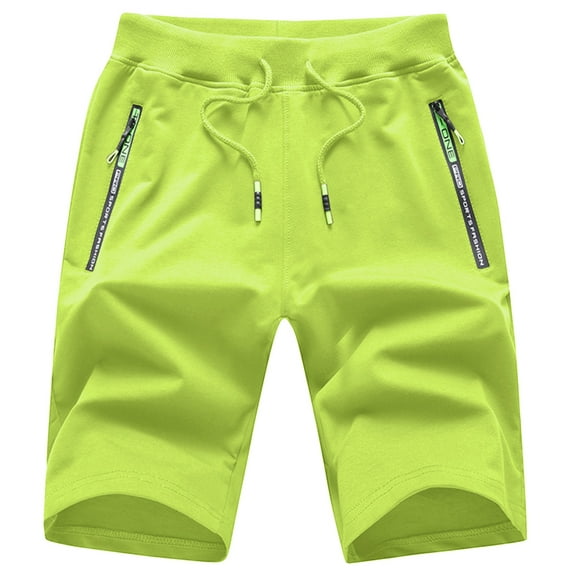 Tyhengta Mens Shorts Casual Sports Drawstring Zipper Pockets Elastic Waist Fluorescentgreen 36