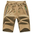 thumbnail image 1 of Tyhengta Mens Shorts Casual Sports Drawstring Zipper Pockets Elastic Waist Khaki 36, 1 of 8