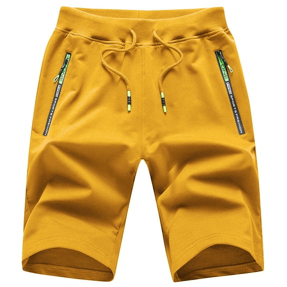 Tyhengta Mens Shorts Casual Sports Drawstring Zipper Pockets Elastic Waist Orange 34