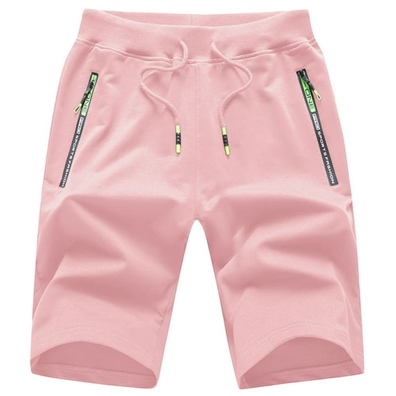 Tyhengta Mens Shorts Casual Sports Drawstring Zipper Pockets Elastic Waist Pink 36