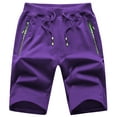 thumbnail image 1 of Tyhengta Mens Shorts Casual Sports Drawstring Zipper Pockets Elastic Waist Purple 38, 1 of 8