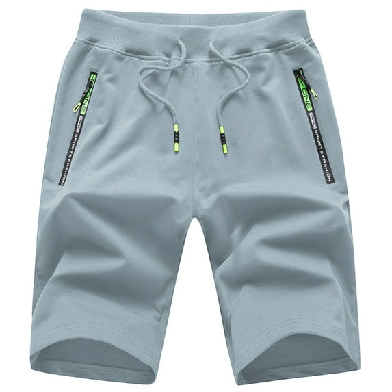 Tyhengta Mens Shorts Casual Sports Drawstring Zipper Pockets Elastic Waist Silvergray 30