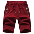 thumbnail image 1 of Tyhengta Mens Shorts Casual Sports Drawstring Zipper Pockets Elastic Waist Winered 38, 1 of 8