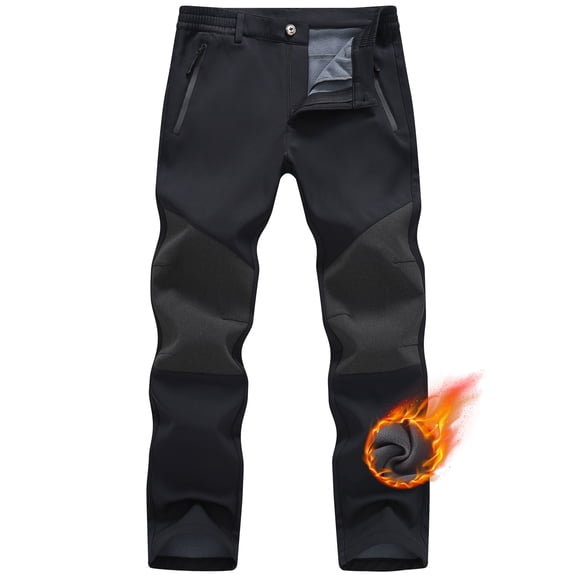 Tyhengta Mens Snow Ski Waterproof Softshell Snowboard Pants Outdoor Hiking Fleece Lined Zipper Pockets Black 32