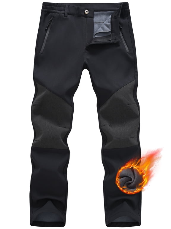 Mens Winter Pants Snow Ski Waterproof Softshell Snowboard Pants Outdoor Hiking Fleece Lined Zipper Pockets Black 36