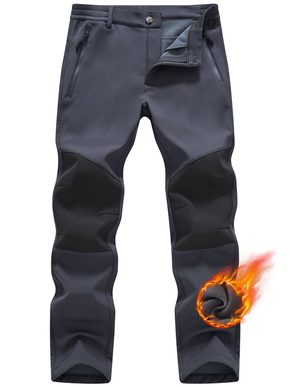 Mens Winter Pants Snow Ski Waterproof Softshell Snowboard Pants Outdoor Hiking Fleece Lined Zipper Pockets Carbon gray 38